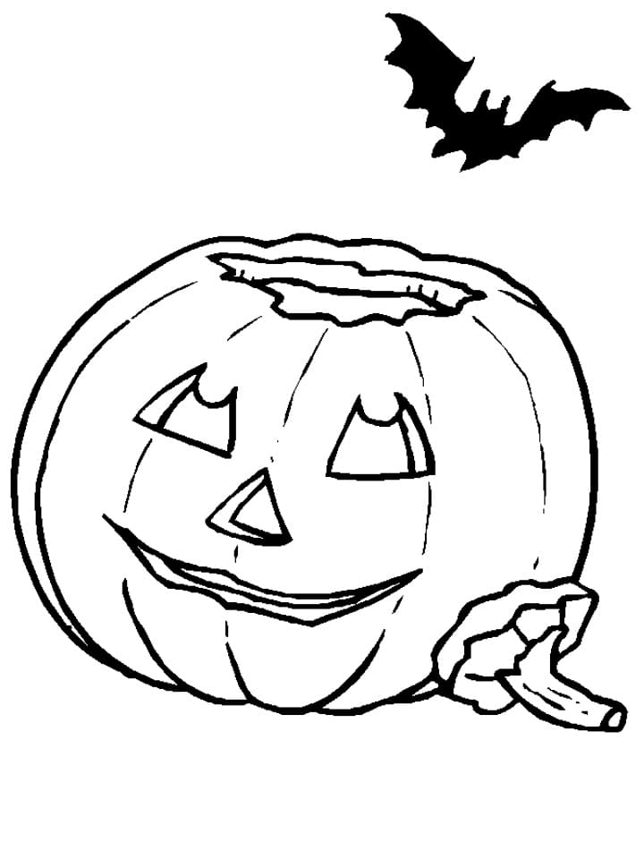 Desenhos de Abóbora e morcego de Halloween para colorir