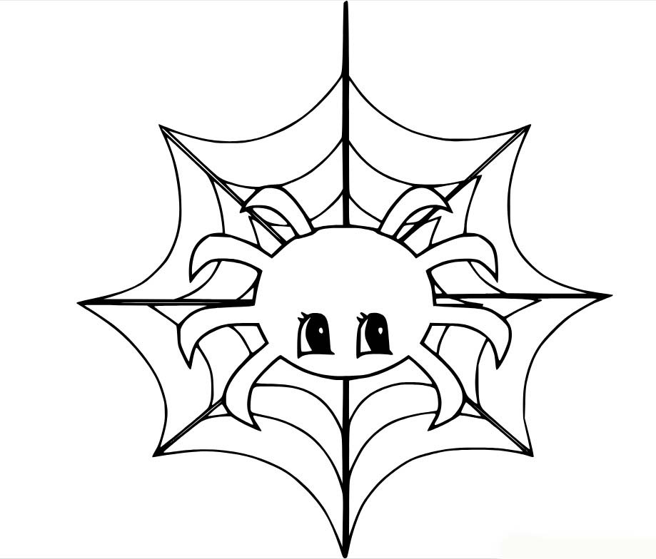 Desenhos de Aranha fofa tecendo teia para colorir