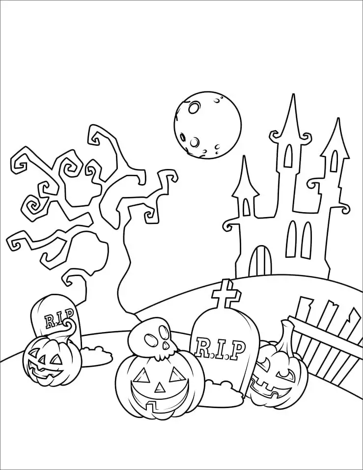 Desenhos de Cena fofa de Halloween para colorir