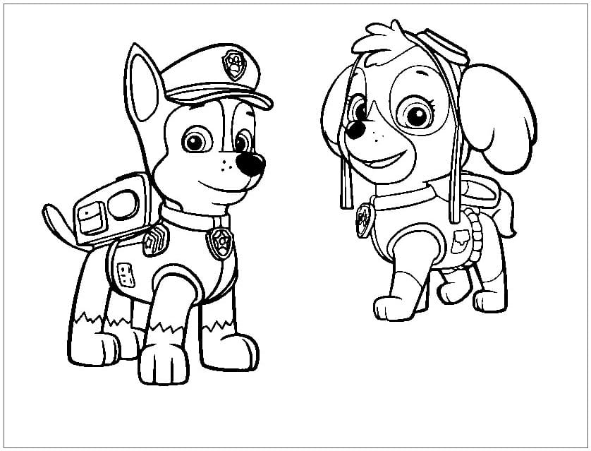 Chase e Skye Patrulha Canina para colorir