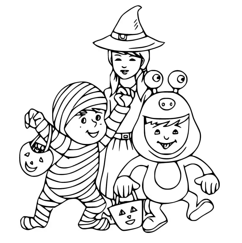 Desenhos de Crianças fofas de Halloween para colorir