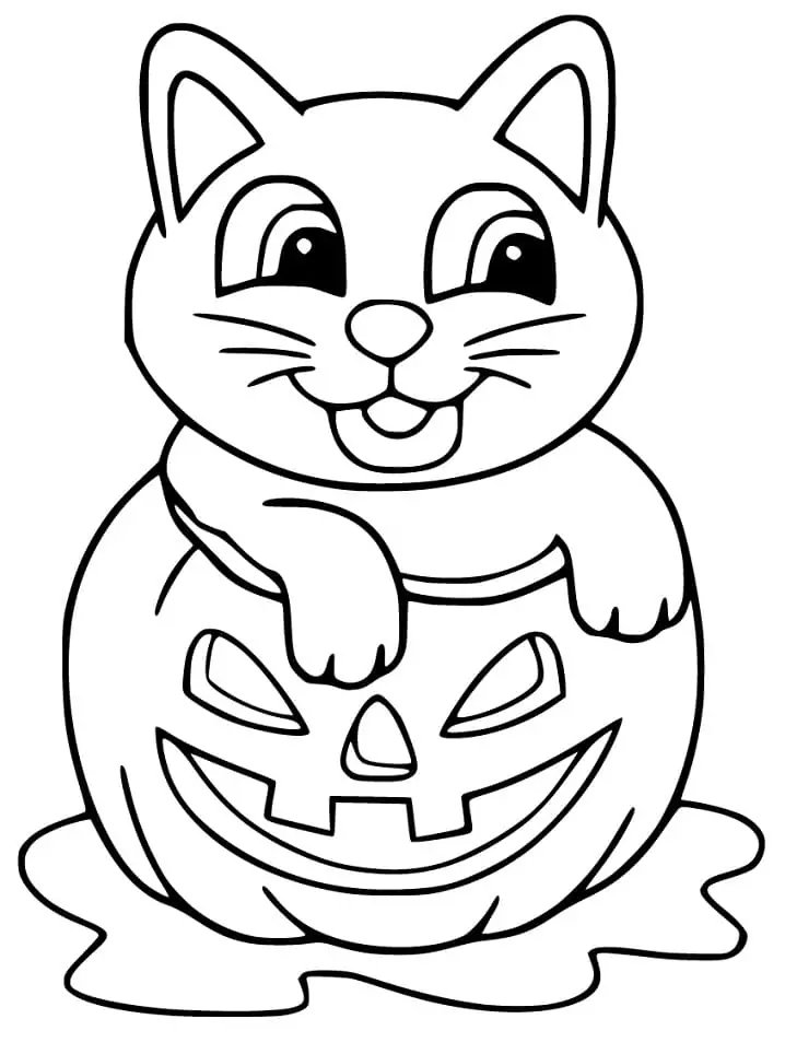 Desenhos de Desenhe um gato de Halloween a sorrir para colorir