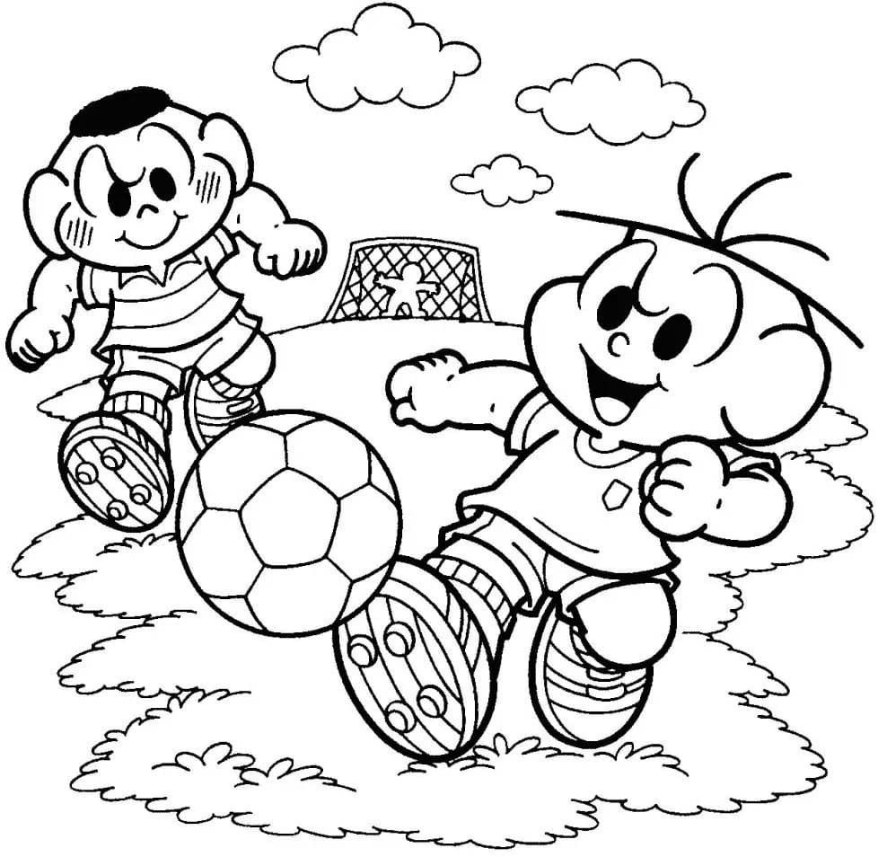 Desenho Cascão jogando bola para colorir