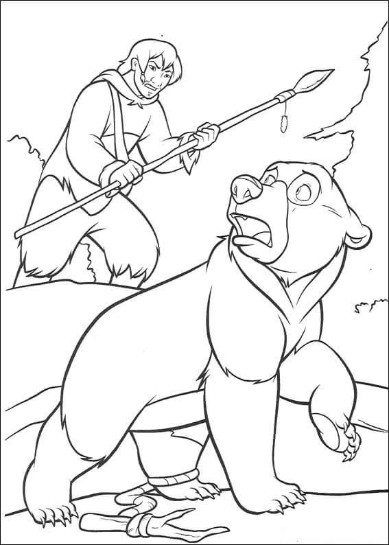 Desenhos de Irmão Urso e caçador para colorir