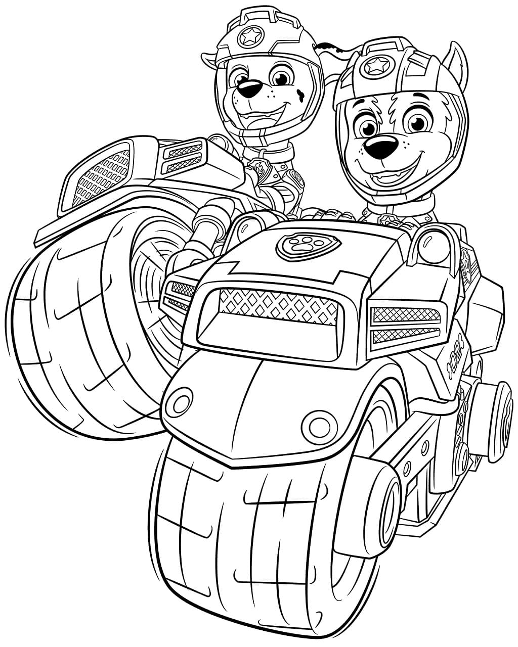 Desenhos de Marshall e Chase da Patrulha Canina Mighty Pups para colorir