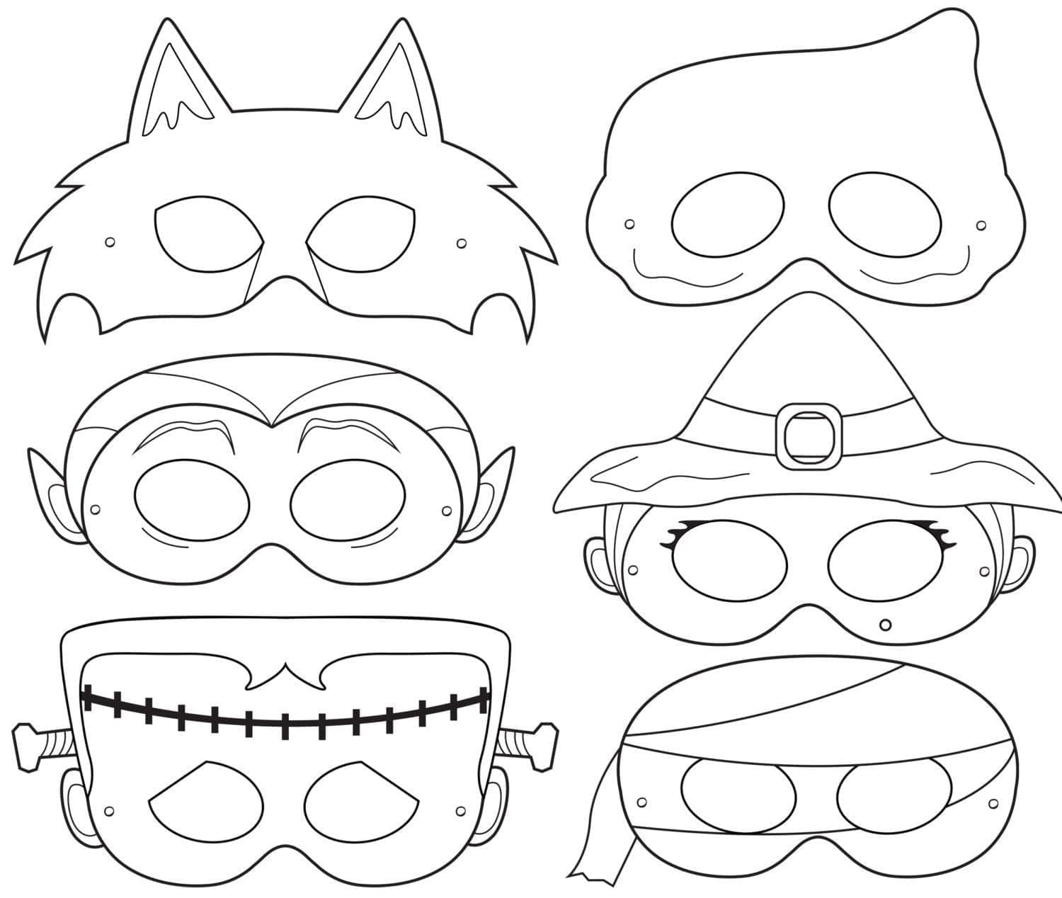 Desenhos de Máscaras de Halloween básicas grátis para colorir