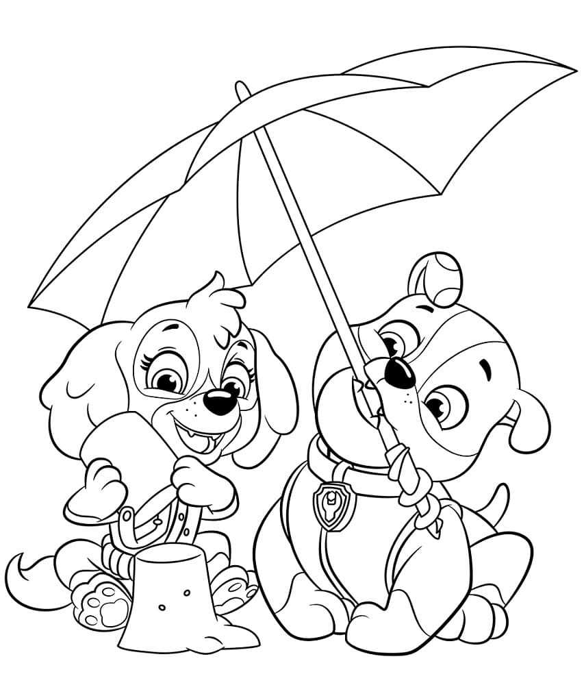 Desenhos de Patrulha Canina Rubble e Skye para colorir