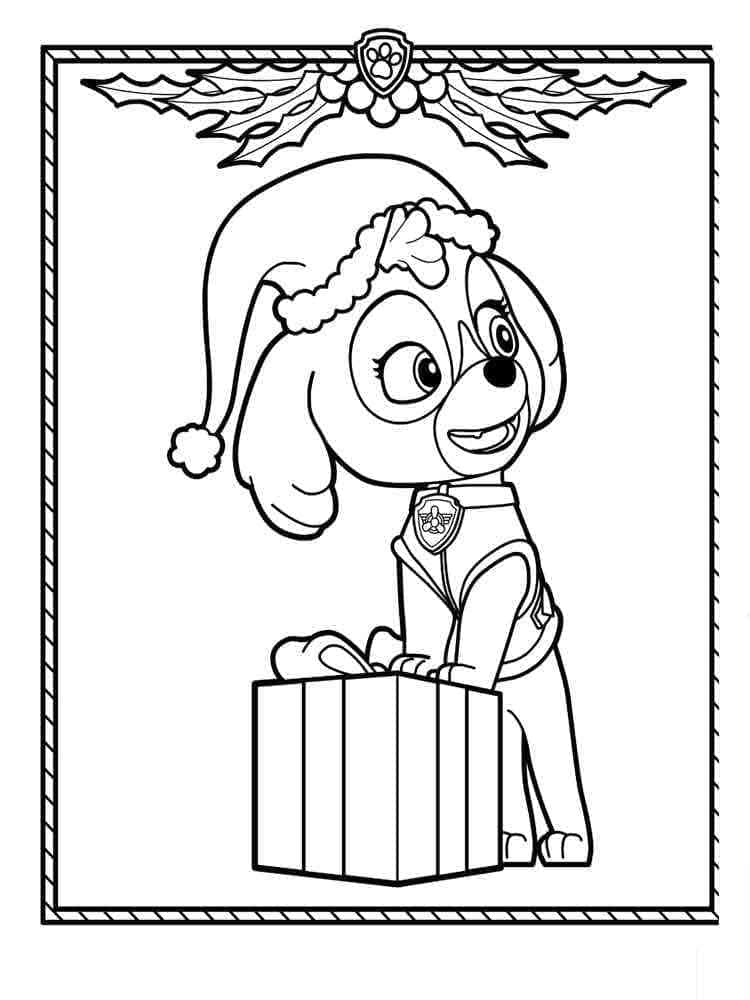 Desenhos de Skye Patrulha Canina no Natal para colorir