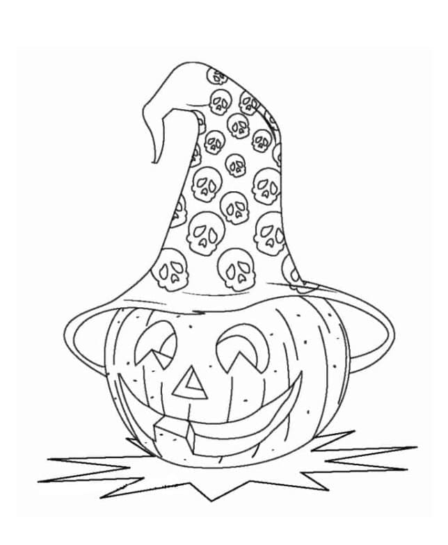 Desenhos de Uma abóbora de Halloween e um chapéu de bruxa para colorir