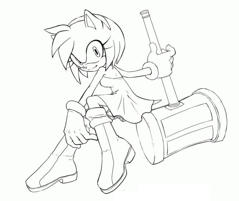 Desenhos de Amy Rose com Martelo para colorir