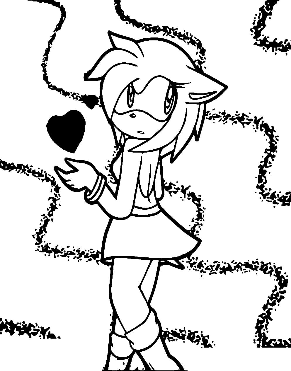 Desenhos de Amy Rose e Coração para colorir