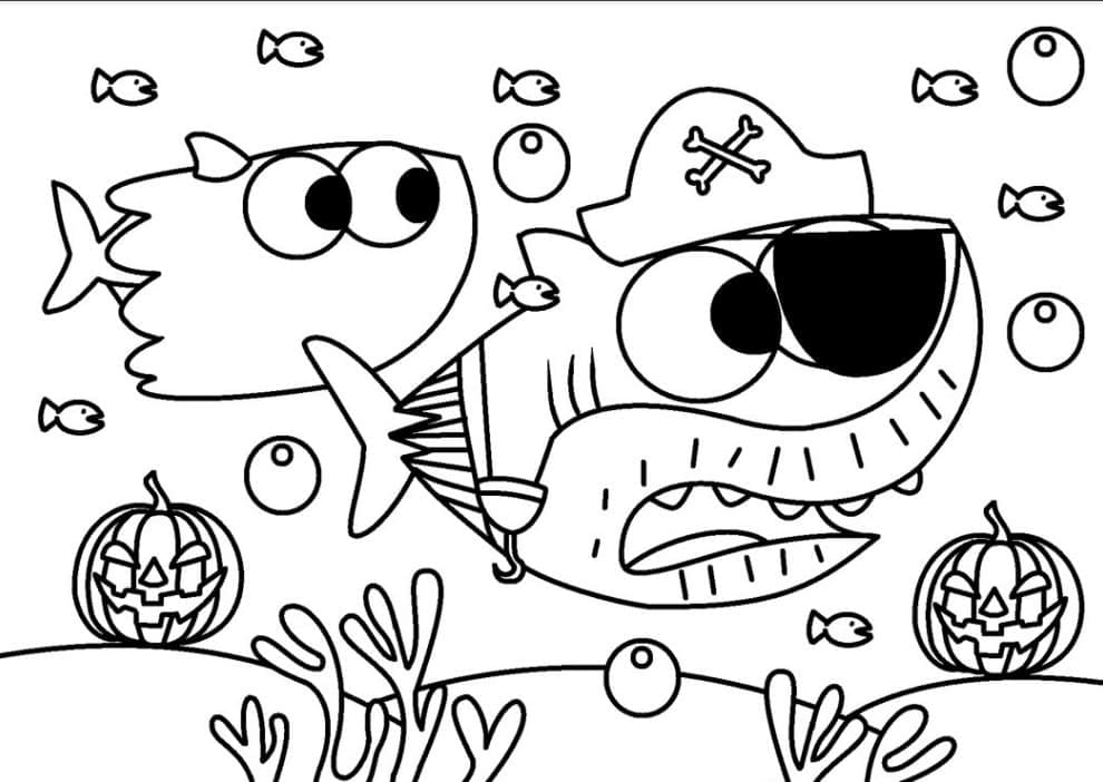 Desenhos de Baby Shark de Halloween grátis para colorir