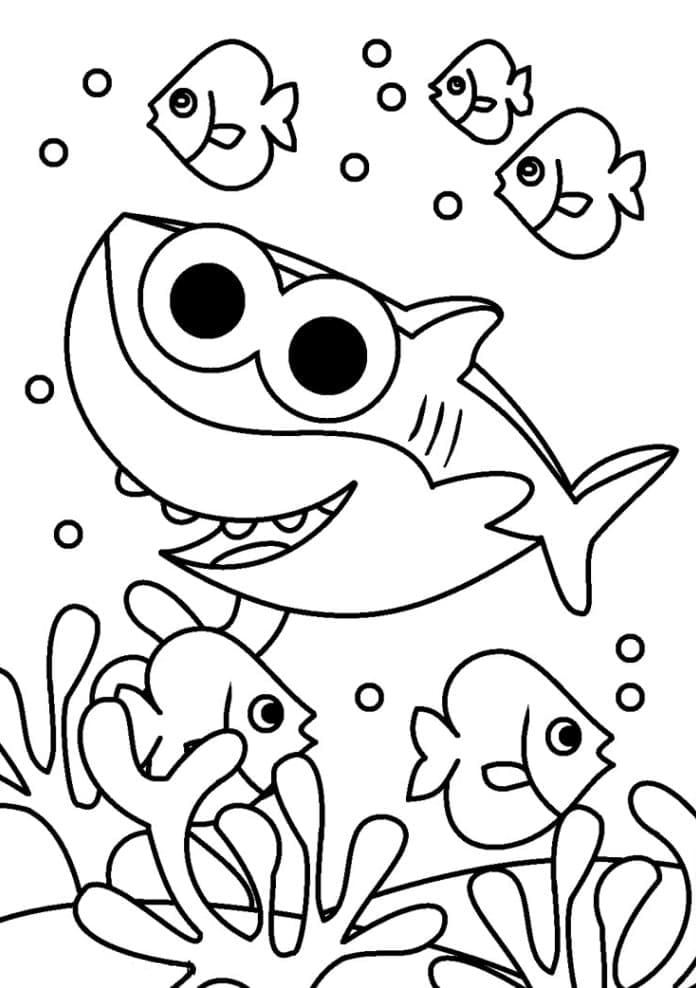 Desenhos de Baby Shark nadando livre para colorir