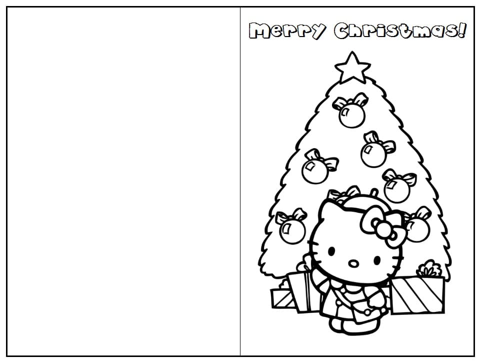 Desenhos de Cartão de Natal com Hello Kitty para colorir