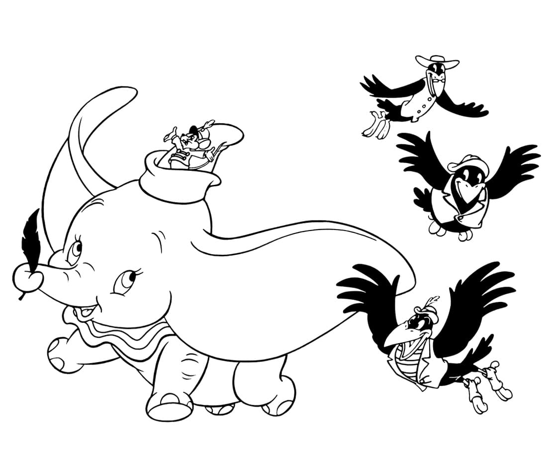 Desenhos de Desenhe Dumbo e os Corvos para colorir