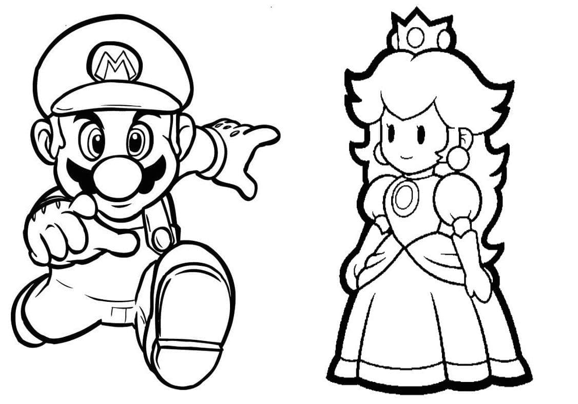 Desenhos de Desenhe Mario e Chibi Princesa Peach para colorir