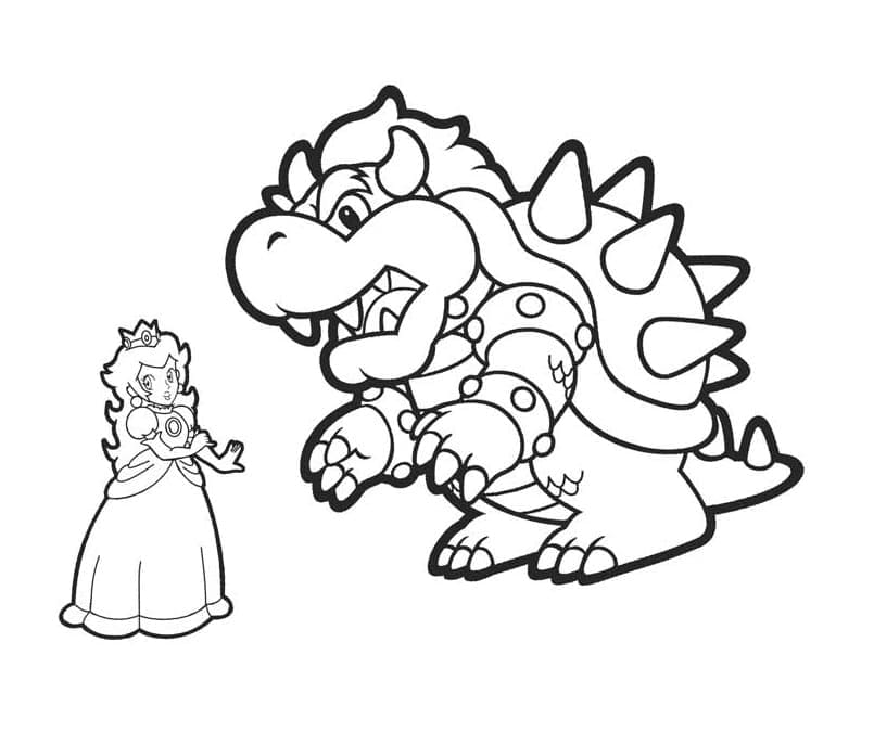 Desenhos de Desenhe a Princesa Peach e o Bowser para colorir