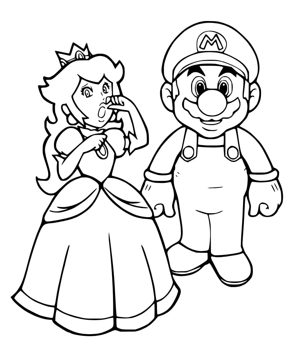 Desenhos de Desenhe a Princesa Peach e o Mario para colorir