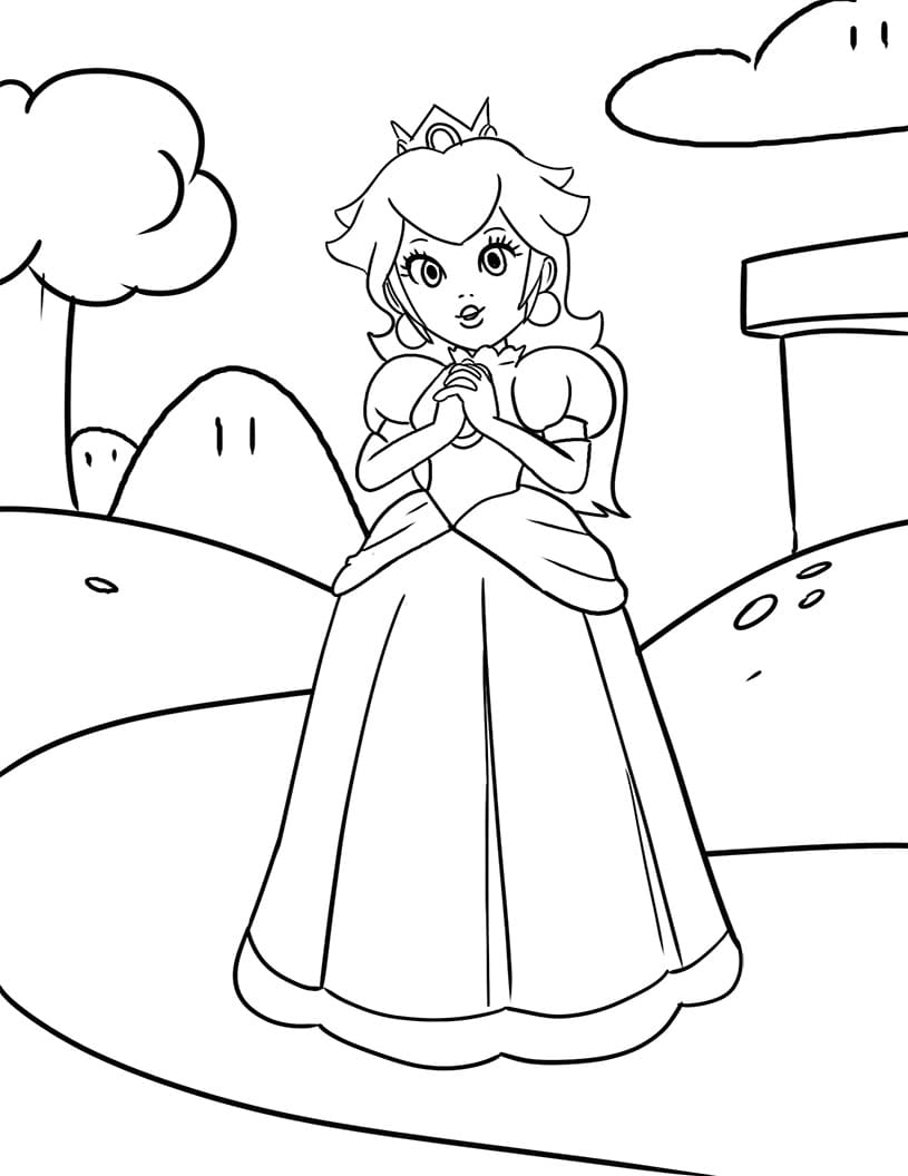 Desenhos de Desenhe adorável princesa Peach para colorir