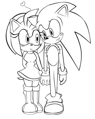 Desenhos de Desenhe o amor Amy Rose e Sonic para colorir