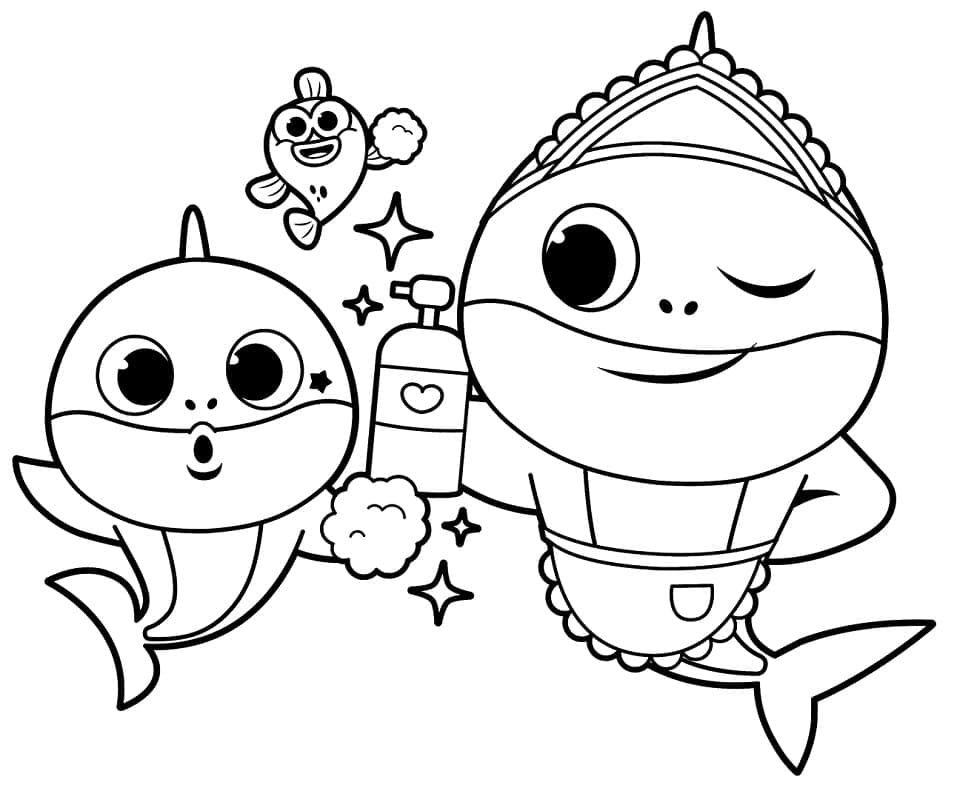 Desenhos de Desenho Baby Shark e a Mamãe Tubarão para colorir