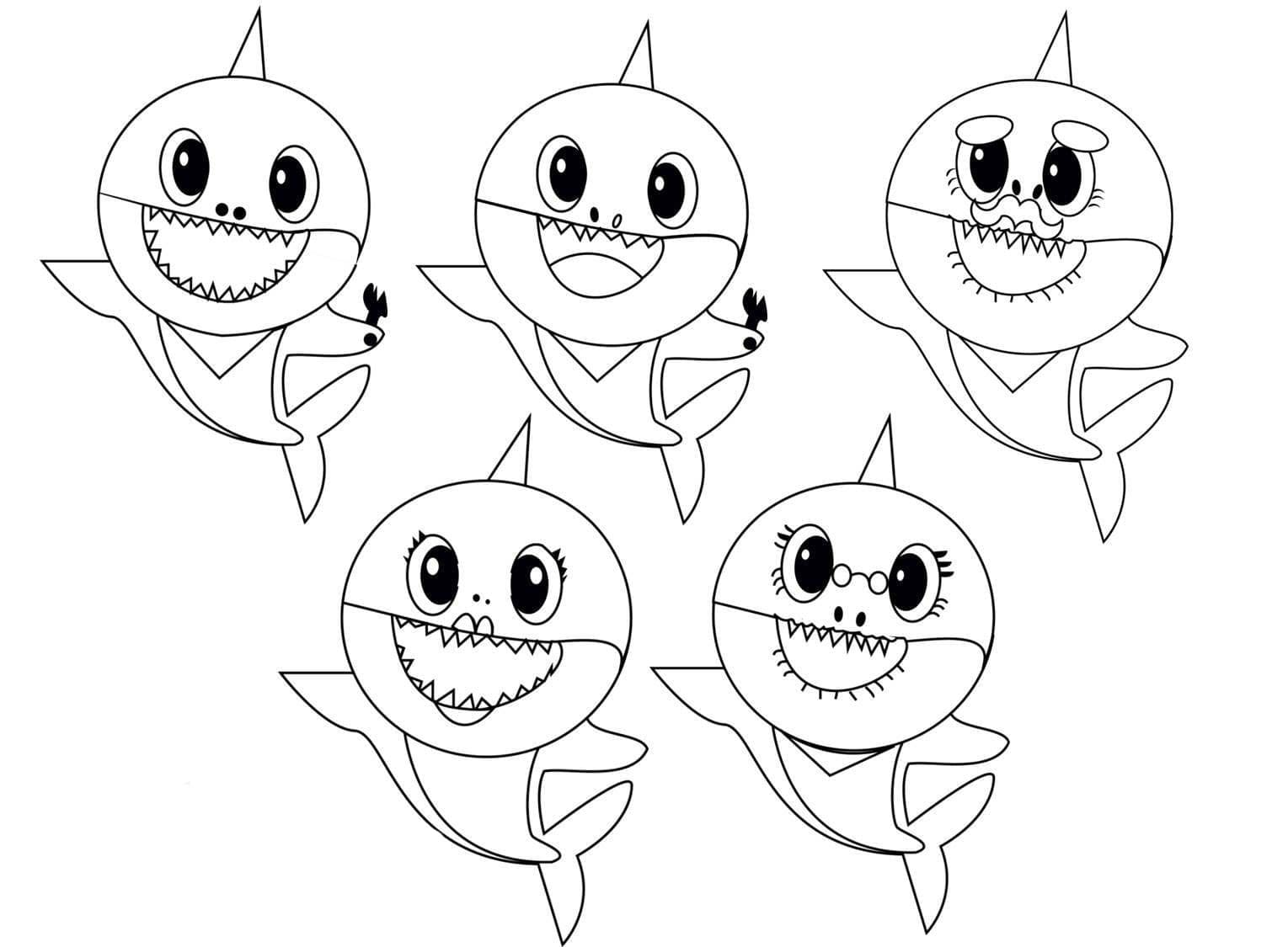 Desenhos de Família de Baby Shark Fofos para colorir