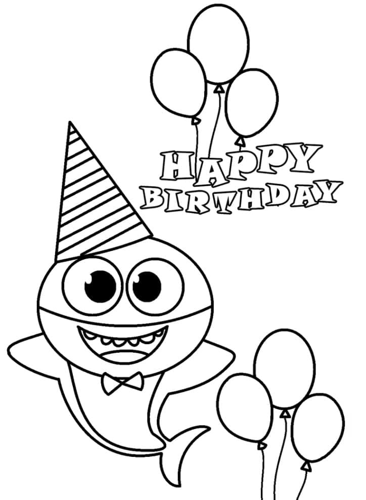 Desenhos de Feliz aniversário Baby Shark para colorir