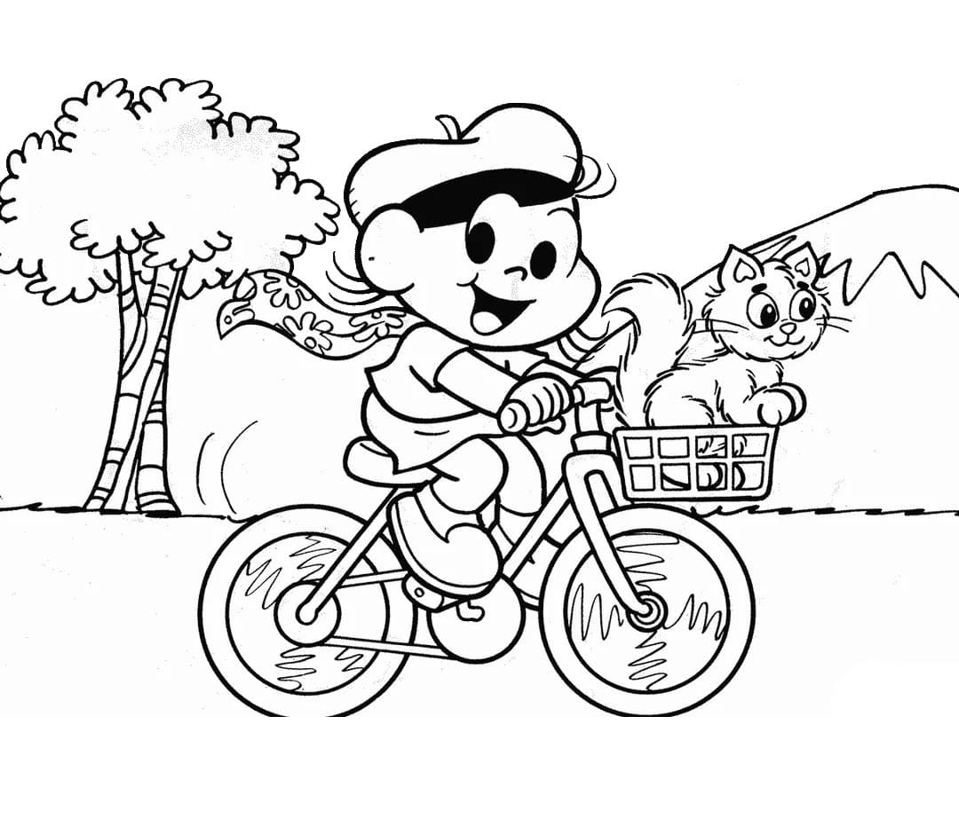 Desenhos de Magali andando de bicicleta para colorir