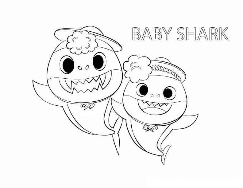 Desenhos de Mamãe tubarão e Baby Shark para colorir