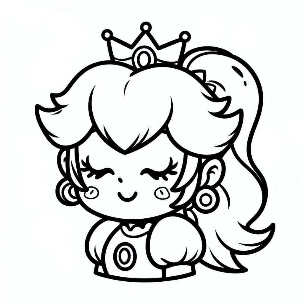 Desenhos de Princesa Peach com cara de feliz para colorir