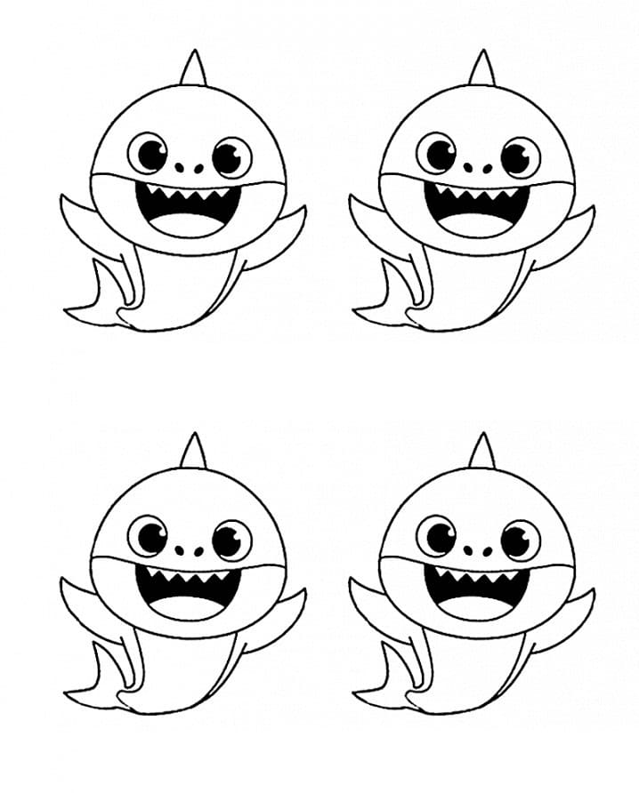 Desenhos de Quatro Baby Shark para colorir