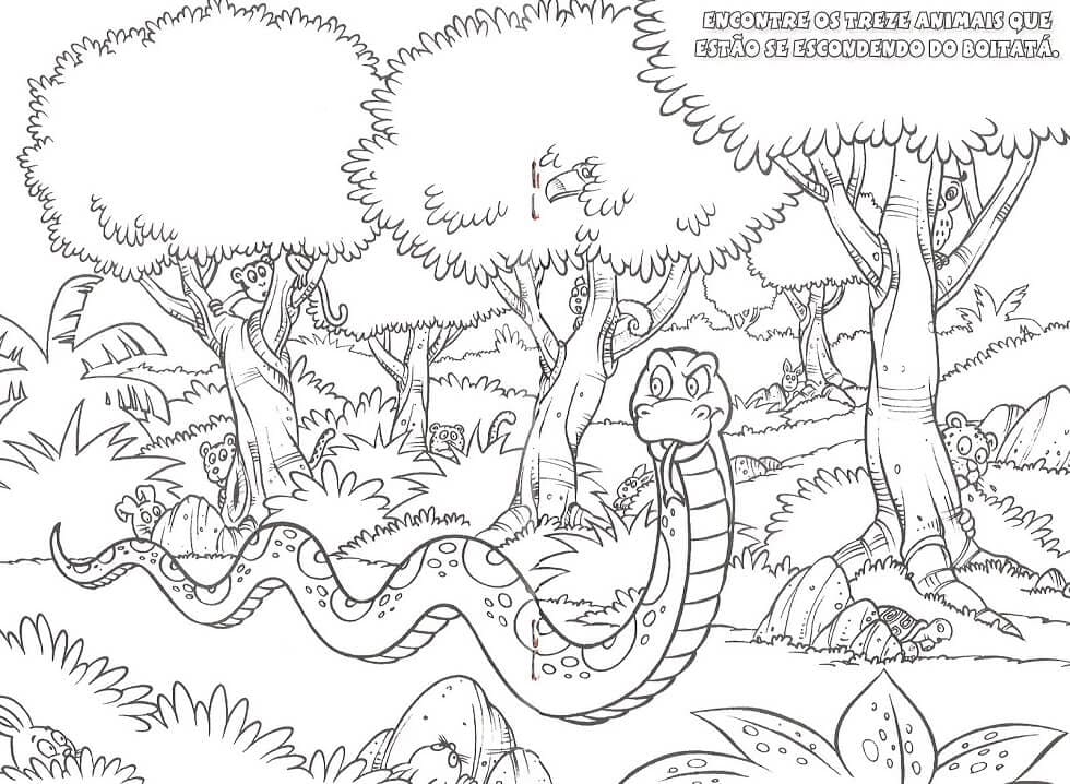 Desenhos de Boitatá na floresta para colorir