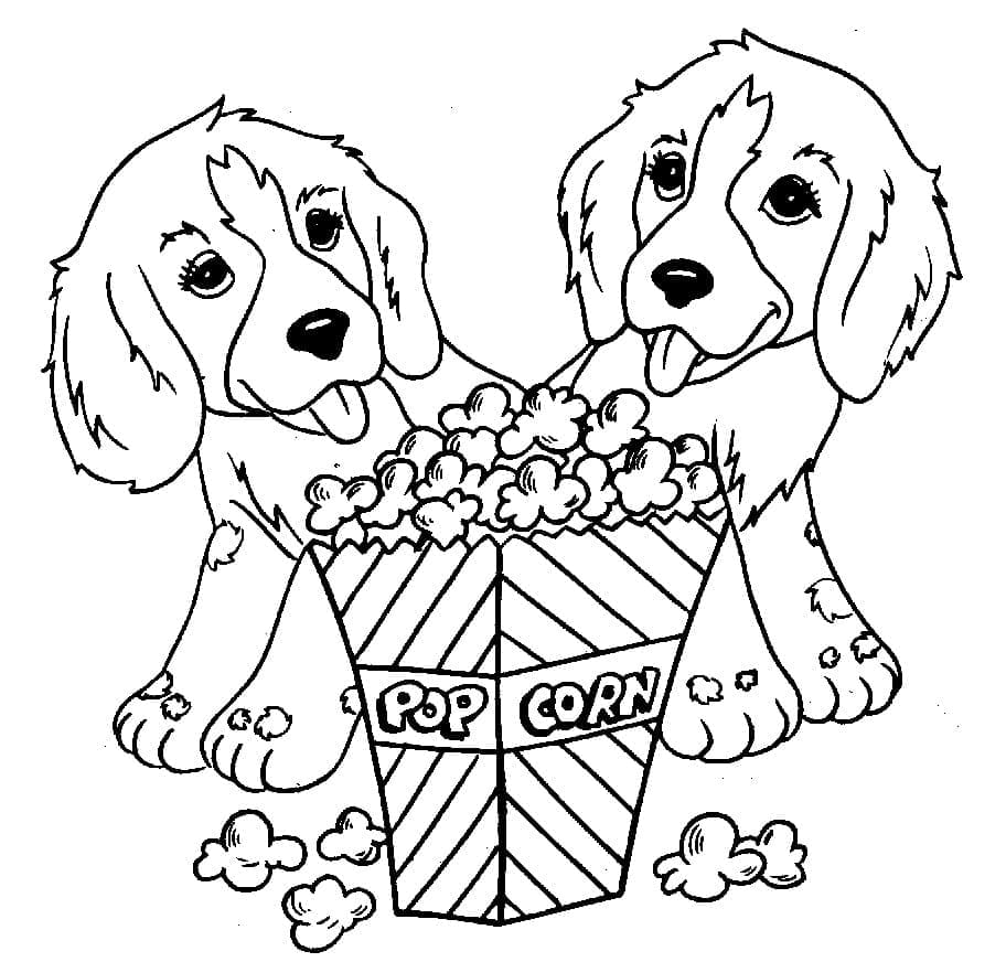 Desenhos de Cachorrinho e Pipoca para colorir