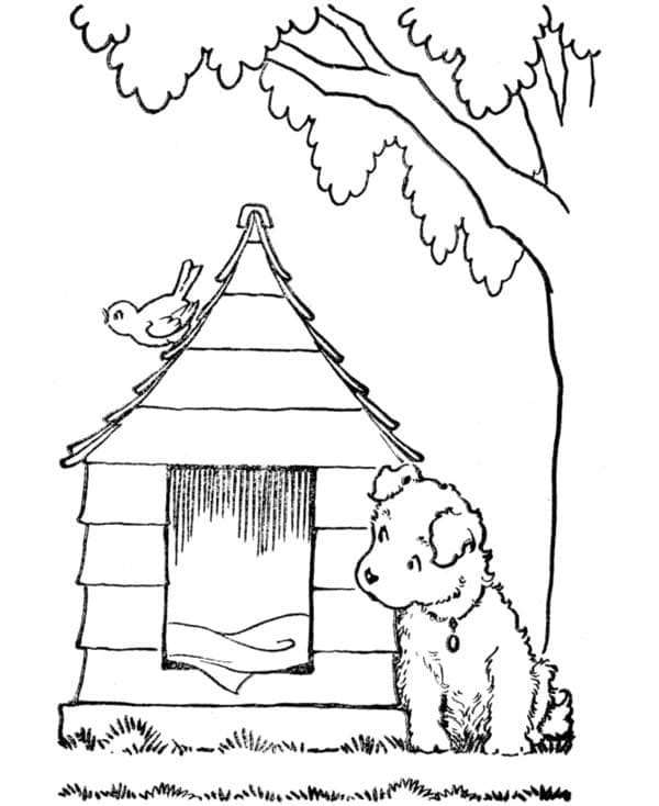 Desenhos de Cachorrinho e canil para colorir