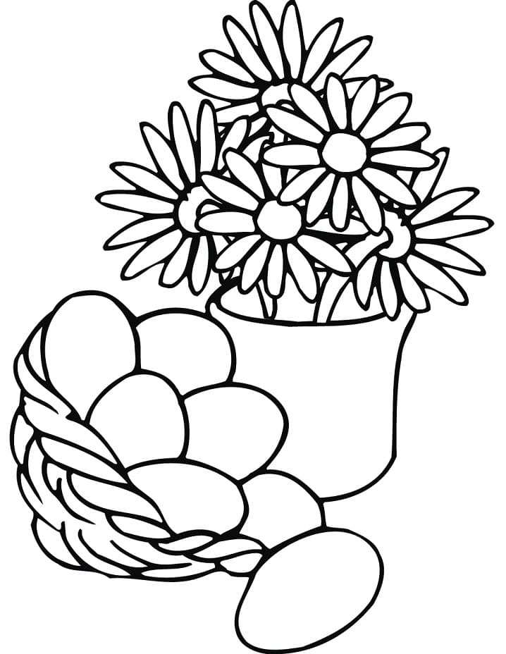 Desenhos de Cesta de Páscoa com Flores para colorir