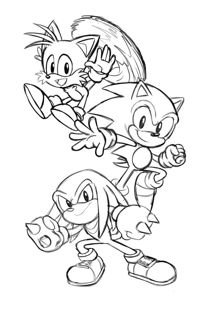 Desenhos de Desenho Tails, Sonic e Knuckles para colorir