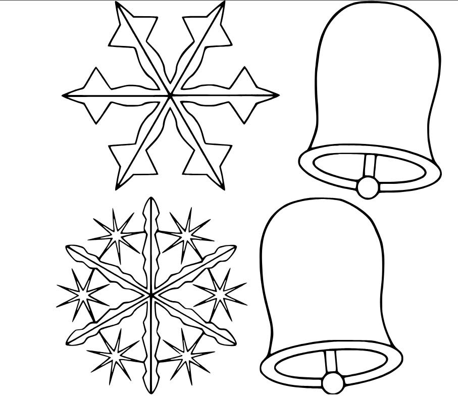 Desenhos de Dois sino e flocos de neve para colorir