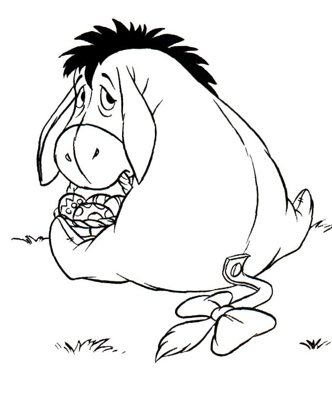 Desenhos de Eeyore com cesta de Páscoa para colorir