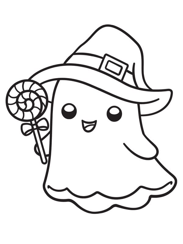 Desenhos de Fantasma fofo com pirulito para colorir