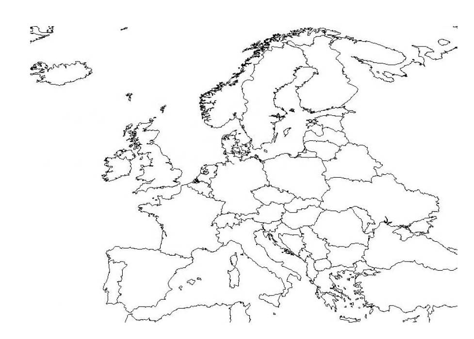 Desenhos de Mapa da Europa em branco HD para colorir