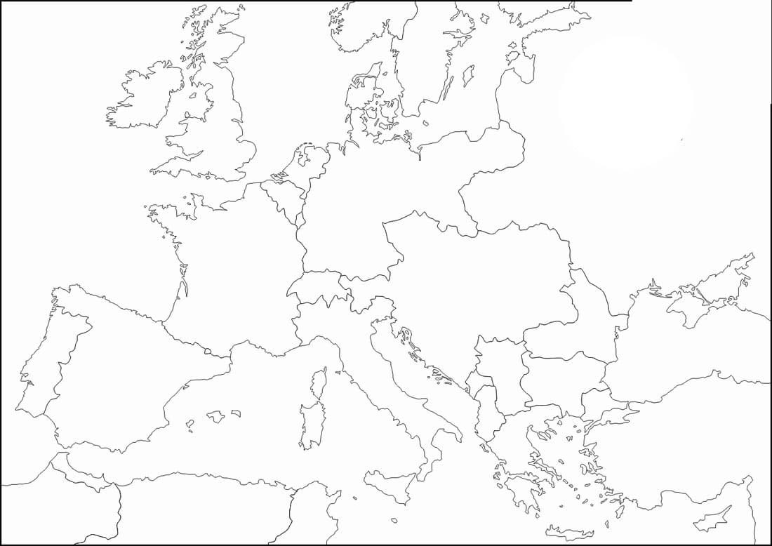 Desenhos de Mapa de imagem em branco da Europa para colorir