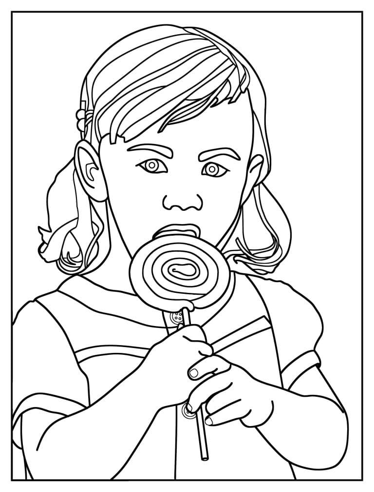 Desenhos de Menina e pirulito para colorir