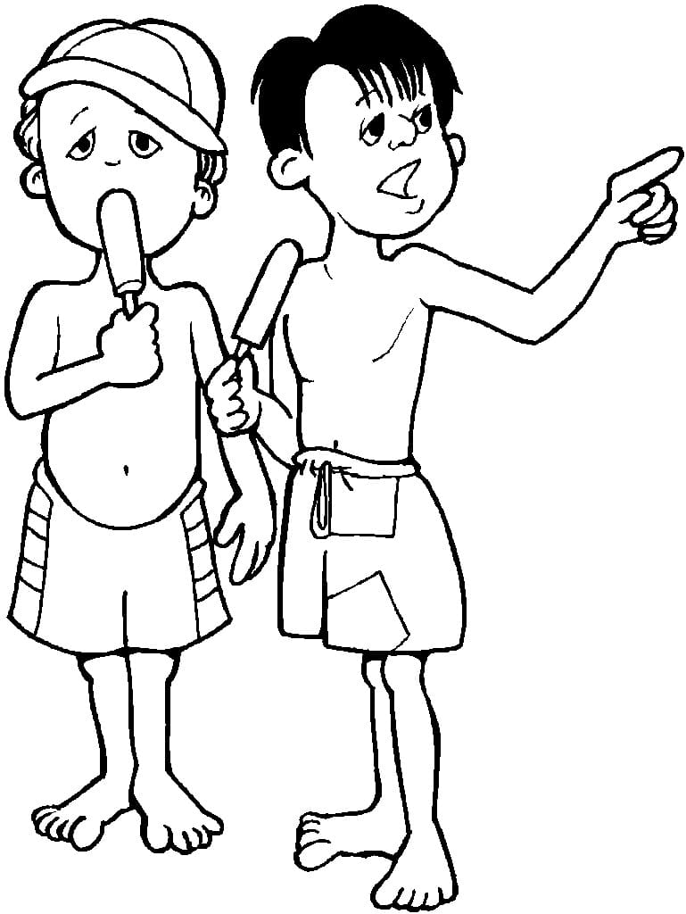 Desenhos de Meninos com picolés para colorir