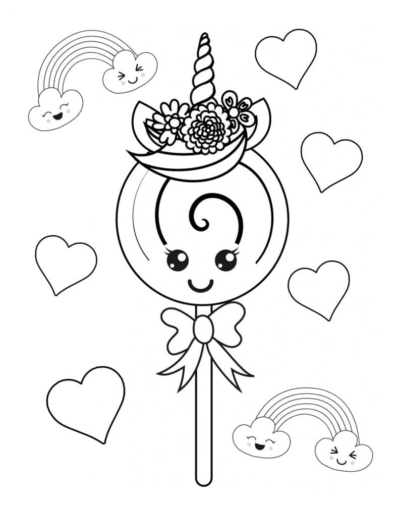 Desenhos de Pirulito Kawaii para colorir