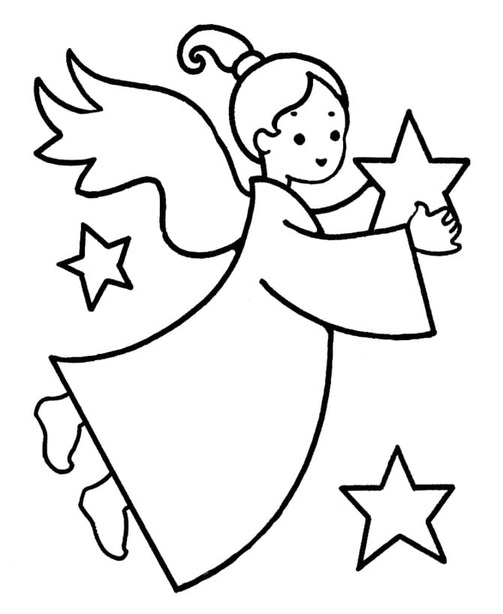 Desenhos de Anjo de Natal com Estrelas para colorir