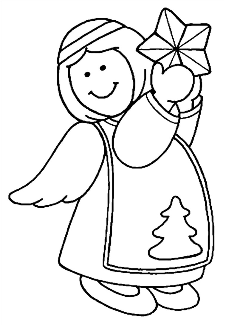 Desenhos de Anjo de Natal com uma estrela para colorir