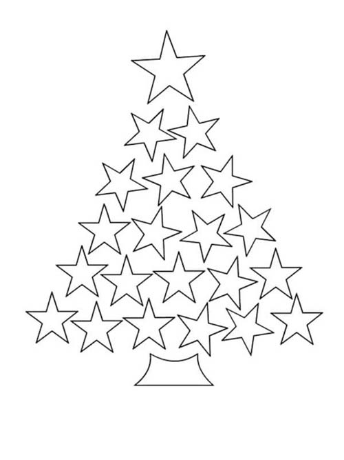 Desenhos de Árvore de Natal feita de estrelas para colorir