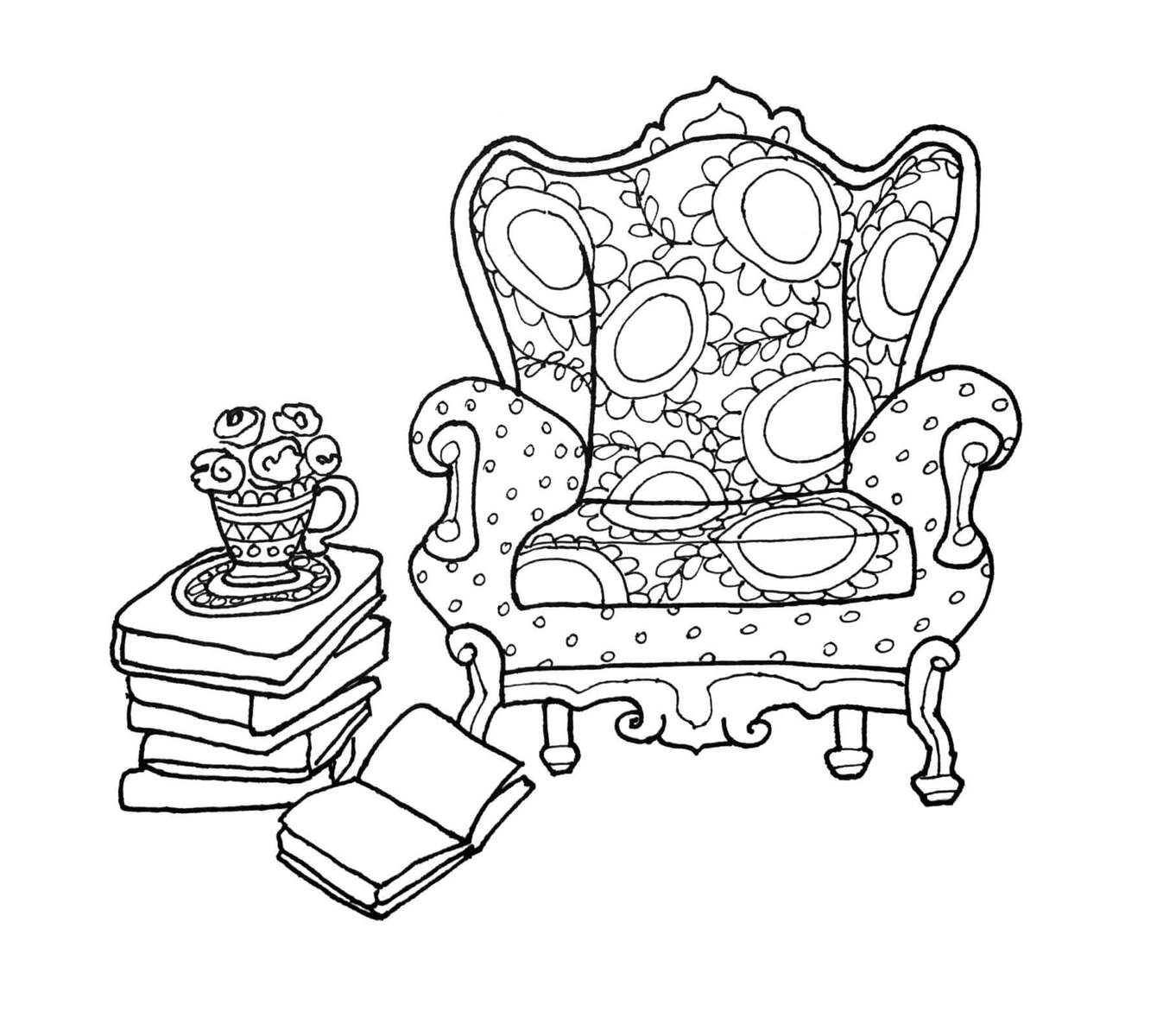 Desenhos de Cadeira com livros para colorir