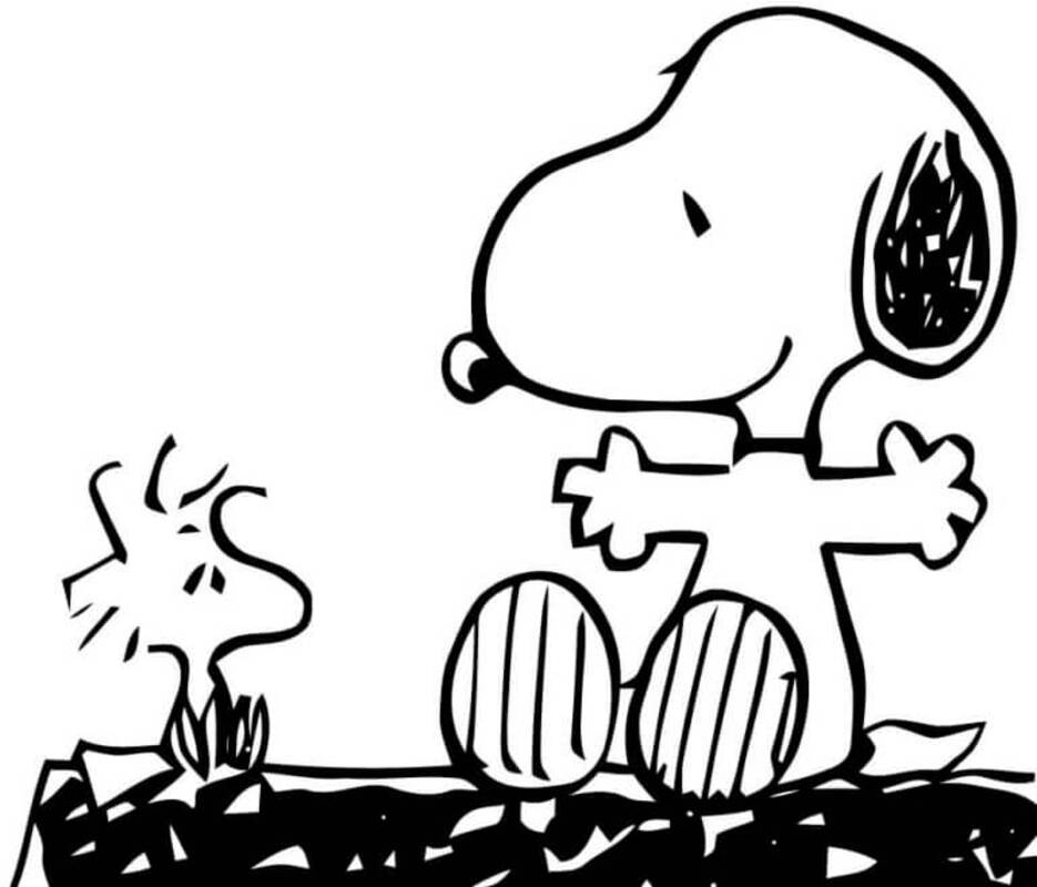 Desenhos de Desenhar Snoopy Engraçado E Woodstock para colorir