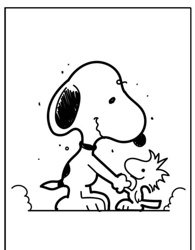 Desenhos de Desenhe Snoopy e Woodstock apertando as mãos para colorir